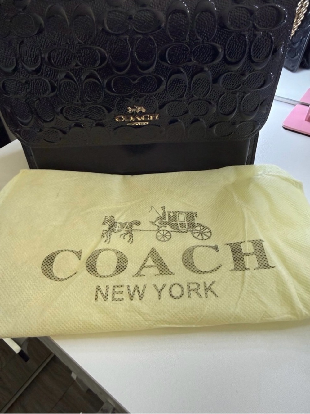 COACH Black Embossed Signature Leather Crossbody Bag - Picture 7 of 7